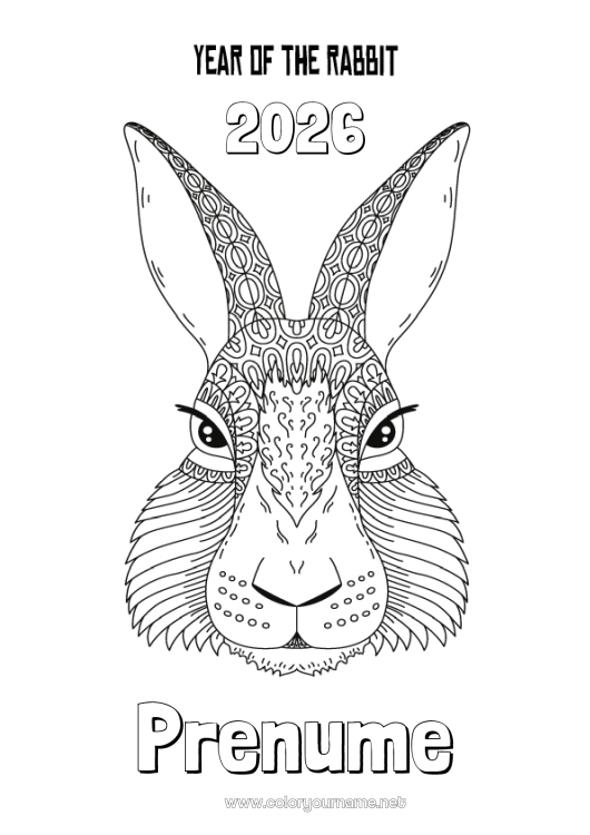 Pagină de colorat de imprimat Iepure 2023 Anul Nou Chinezesc Animale din pădure