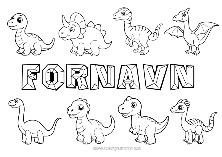 Farvelægningssiden til udskrivning Dinosaurer Tyrannosaurus Triceratops Stegosaurus Plesiosaur. Parasaurolophus