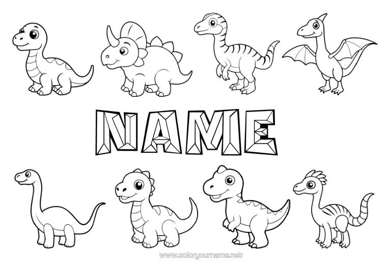 Coloring page to print Dinosaurs Tyrannosaurus Triceratops Stegosaurus Plesiosaur Parasaurolophus