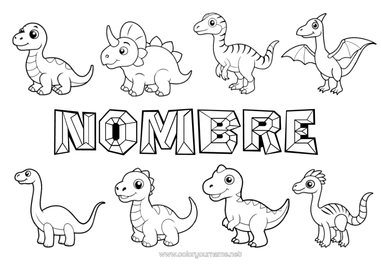 Dibujo para colorear para imprimir Dinosaurios Tiranosaurio Triceratops Estegosaurio Plesiosaurio Parasaurolophus