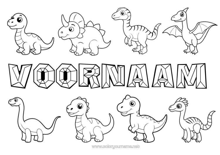 Kleurplaat om af te drukken Dinosaurussen Tyrannosaurus Triceratops Stegosaurus Plesiosauriër Parasaurolophus