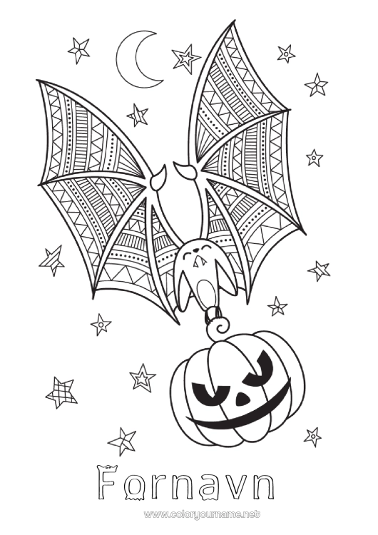 Farvelægningssiden til udskrivning Flagermus Græskar Halloween Fugle og flyvende pattedyr