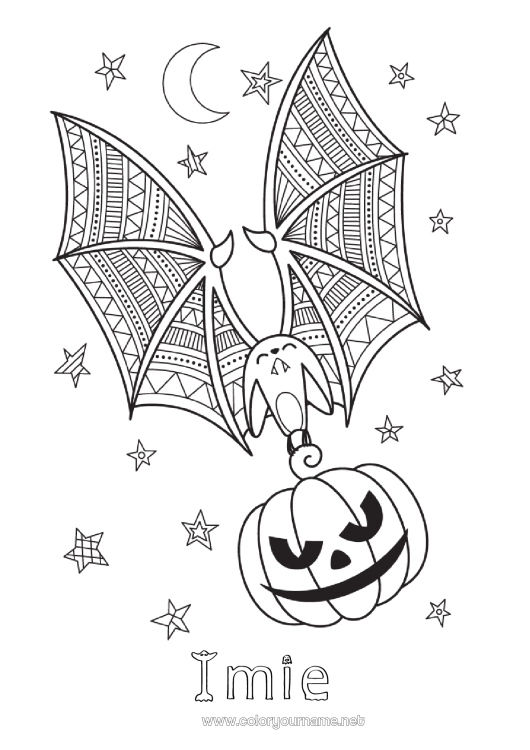 Kolorowanka do wydruku Nietoperz Dynia Halloween Ptaki i latające ssaki