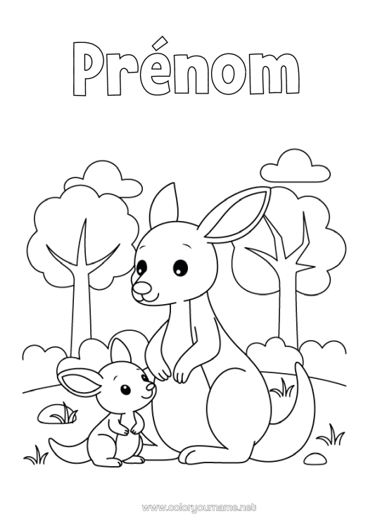 Coloriage à imprimer Kangourou Famille D'animaux Bébé Animal Animaux D’australie
