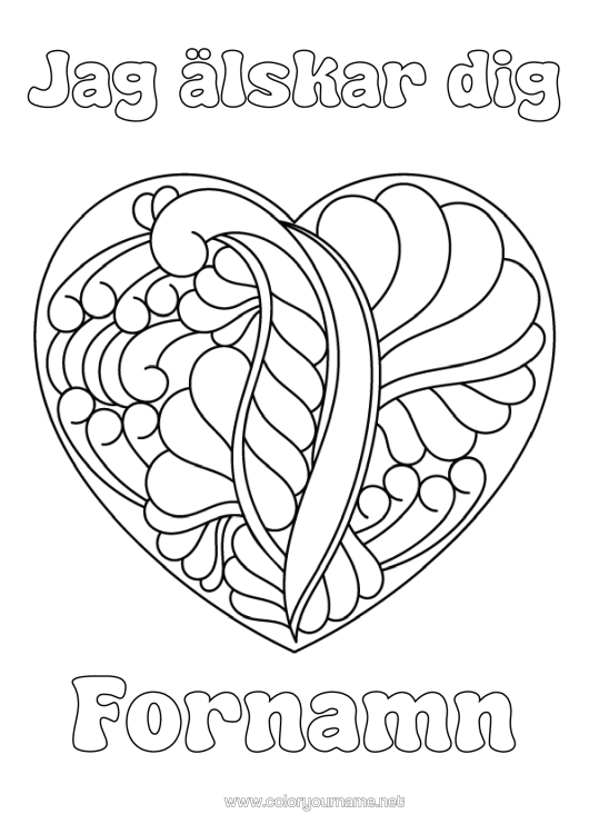 Färgläggningssida att skriva ut Hjärta Jag Älskar Dig. Stort Hjärta "Jag Älskar Dig" Zentangle