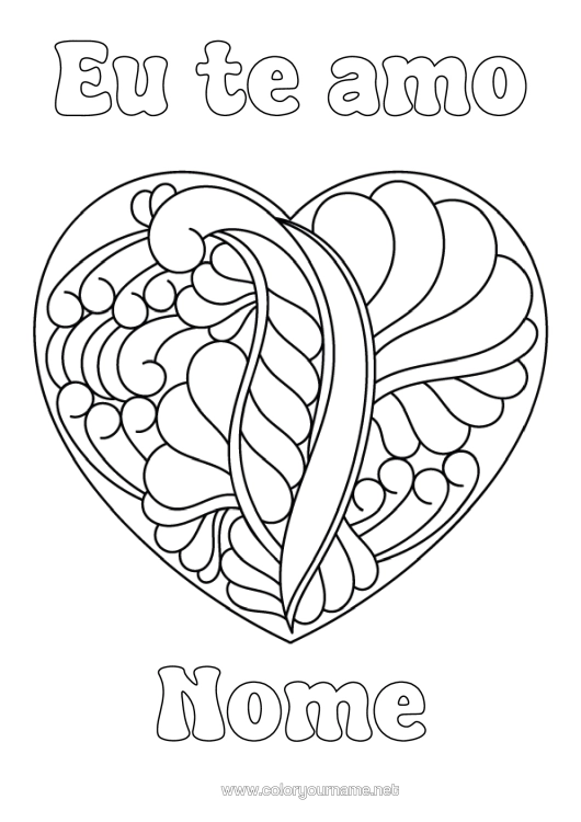 Página de desenho para imprimir Coração Eu Te Amo Grande Coração Mensagem De "Eu Te Amo" (Em Francês) Zentangle