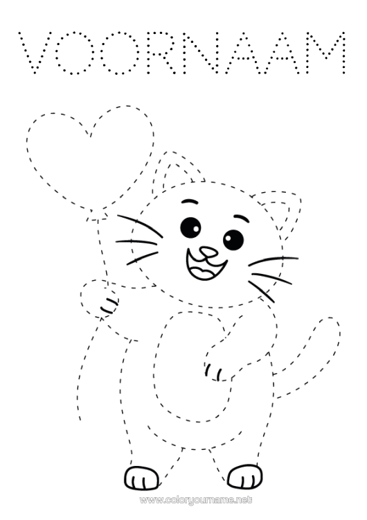 Kleurplaat om af te drukken Hart Kat Ballonnen Ik Hou Van Jou Activiteiten Voor Kinderen Trace Et Colorie Honden En Katten