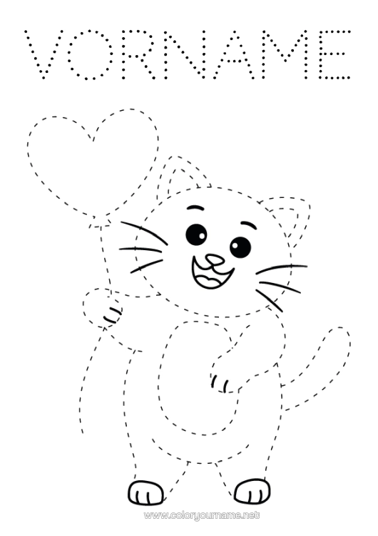 Malvorlage zum Ausdrucken Herz Katze Luftballons Ich Liebe Dich Kinderaktivitäten Spur Und Male Hunde Und Katzen