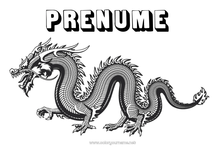 Pagină de colorat de imprimat Dragon Anul Nou Chinezesc Dragoni, unicorni și animale fantastice
