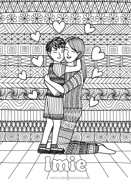 Kolorowanka do wydruku Serce Mama Chłopiec Dziecko Niania Złożone Kolorowanki Zentangle Rodzina Przytulenie