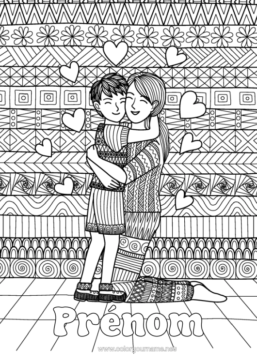 Coloriage à imprimer Coeur Maman Garçon Enfant Nounou Coloriages Complexes Zentangle Famille Câlin