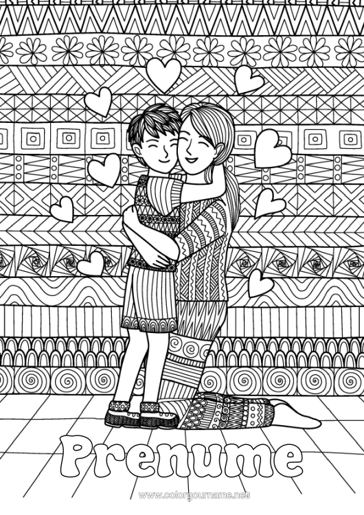 Pagină de colorat de imprimat Inimă Mama Băiat Copil Bunica Desene De Colorat Complexe Zentangle Familie Îmbrățișare