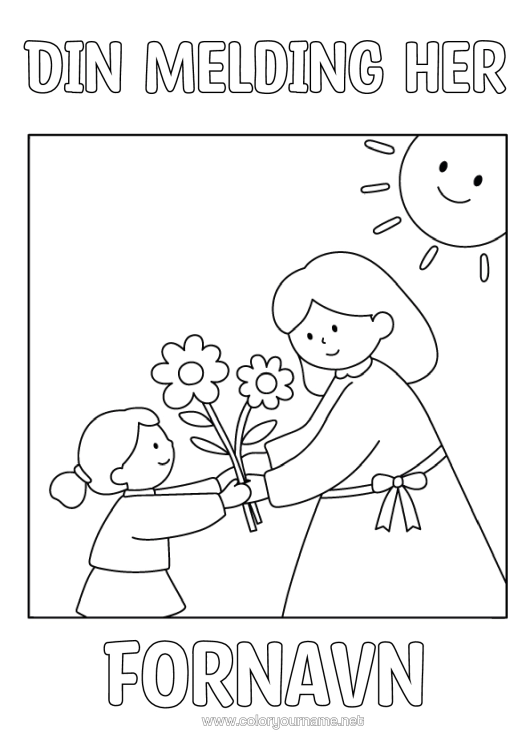 Fargeleggingssiden til utskrift Blomster Barn Bukett Kvinne