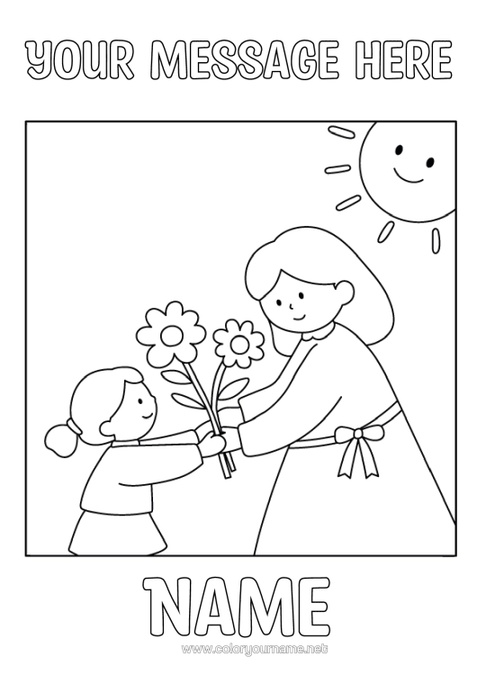 Coloring page to print Flowers Child Bouquet Woman