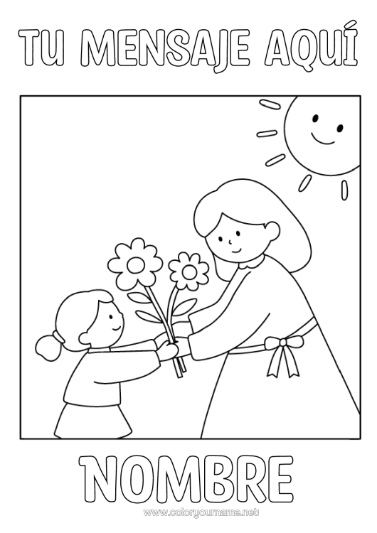 Dibujo para colorear para imprimir Flores Niño Ramillete Mujer