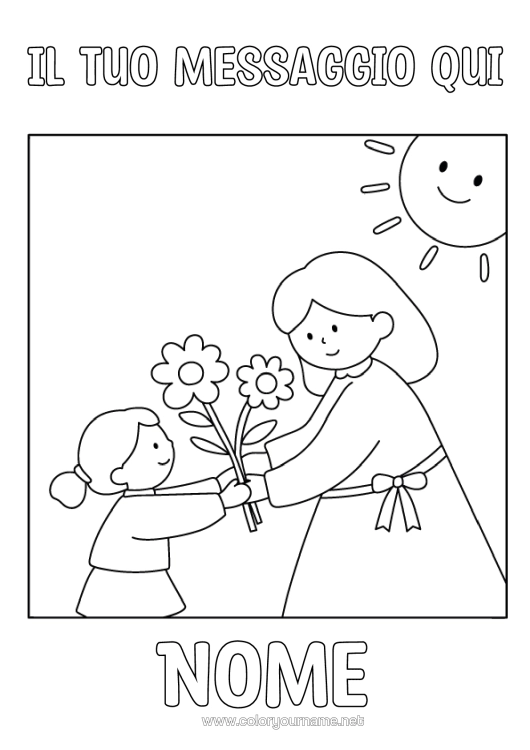 Pagina da colorare da stampare Fiori Bambino Mazzo Donna