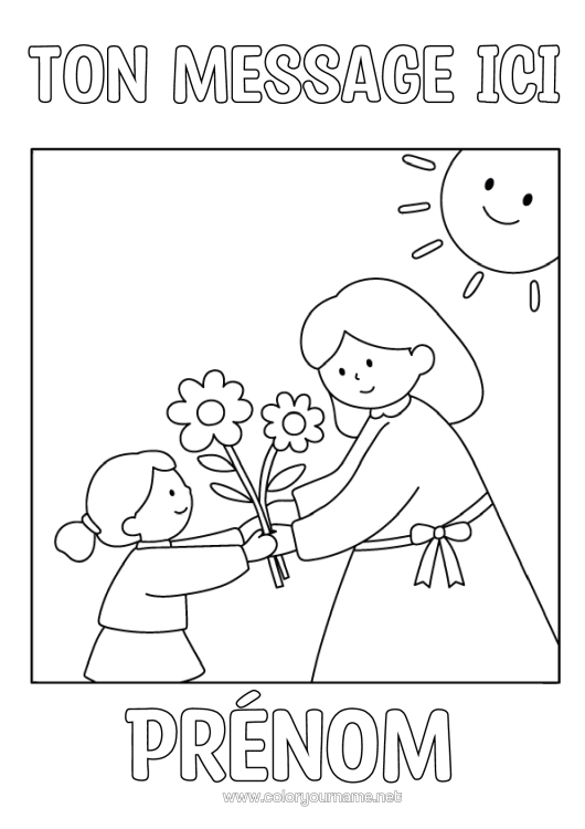 Coloriage à imprimer Fleurs Enfant Bouquet Femme