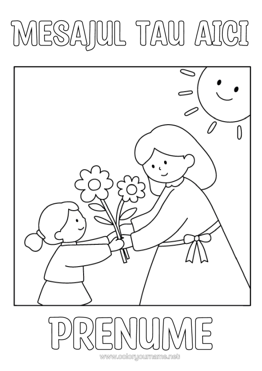 Pagină de colorat de imprimat Flori Copil Buchet Femeie