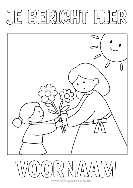 Kleurplaat om af te drukken Bloemen Kind Boeket Vrouw