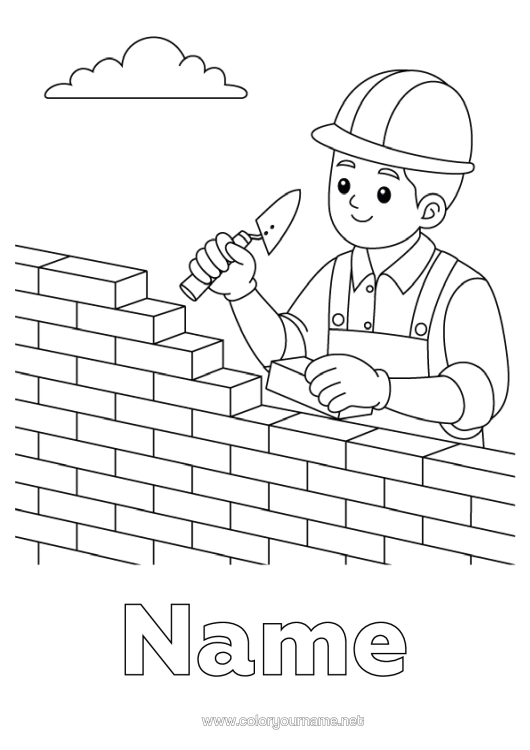 Colouring page to print Construction Trades Bricklayer Site, Construction