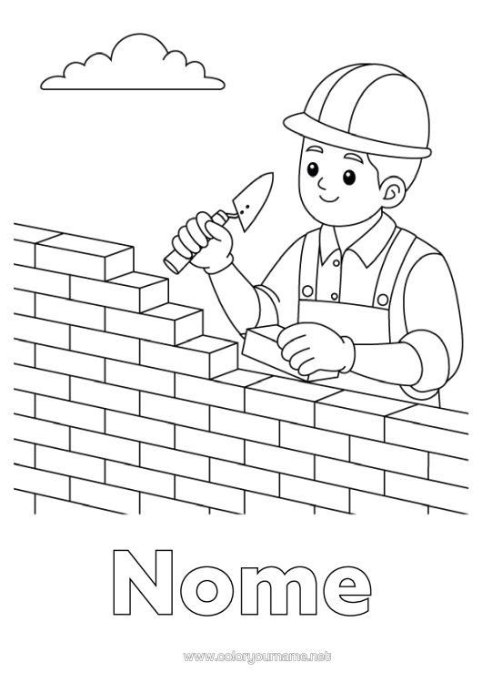 Pagina da colorare da stampare Mestieri Del Cantiere Muratore Cantiere, Costruzione