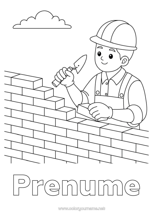 Pagină de colorat de imprimat Meserii De Șantier Zidar Șantier, Construcție
