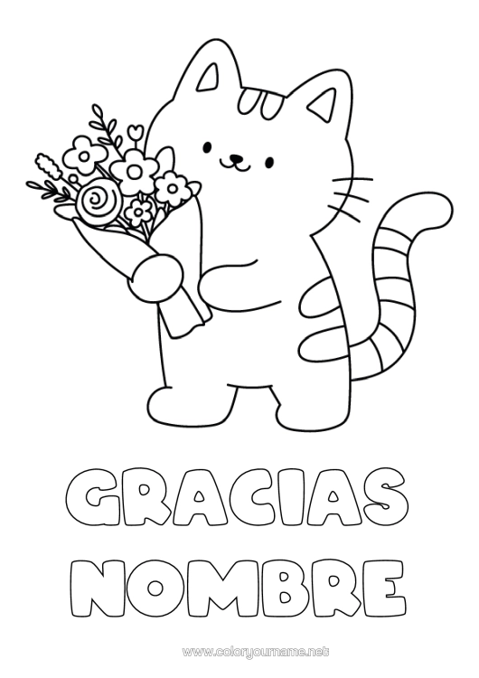 Dibujo para colorear para imprimir Flores Cat Dibujos Fáciles Para Colorear Perros Y Gatos Gracias Ramillete
