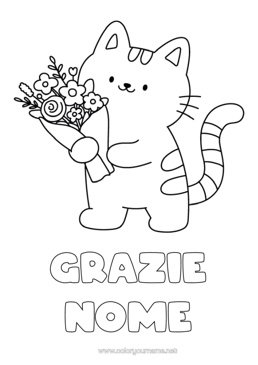 Pagina da colorare da stampare Fiori Gatto Disegni Da Colorare Facili Cani E Gatti Grazie Mazzo