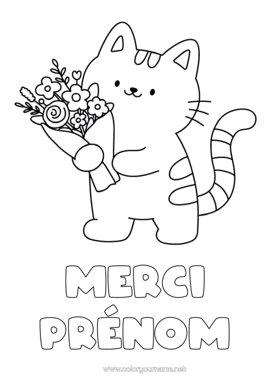 Coloriage à imprimer Fleurs Chat Coloriages Faciles Chiens Et Chats Merci Bouquet