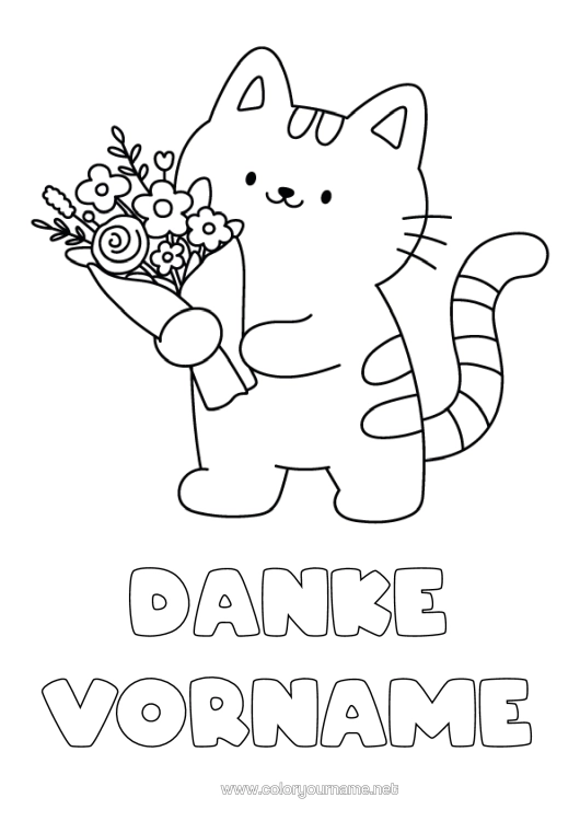 Malvorlage zum Ausdrucken Blumen Katze Einfache Ausmalbilder Hunde Und Katzen Danke Blumenstrauß