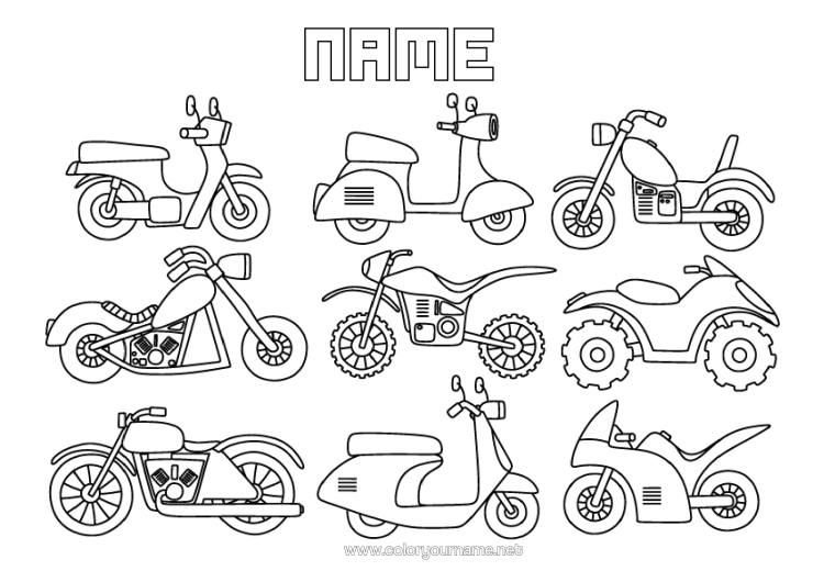 Coloring page to print Scooter Motorbike Bike Two-Wheeled Vehicles