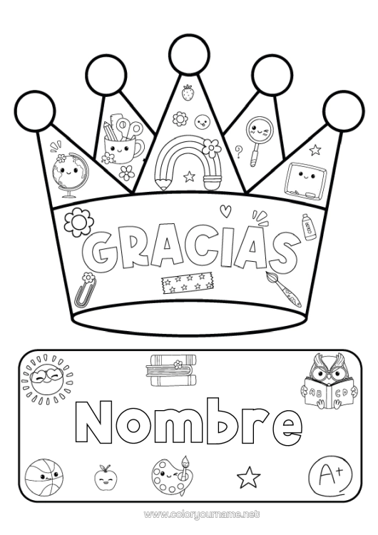 Dibujo para colorear para imprimir Corona Maestra, Maestro Escuela Gracias Profesiones De La Educación Útiles Escolares