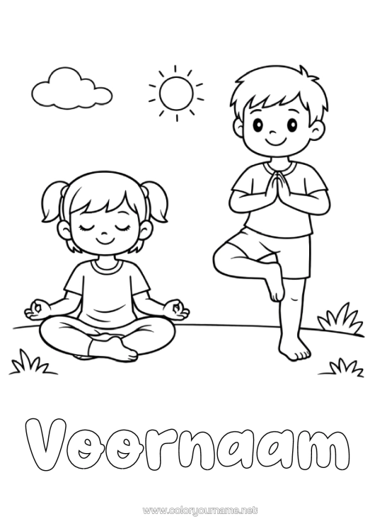 Kleurplaat om af te drukken Sport Meisje Jongen Kind Artistieke Sporten Yoga