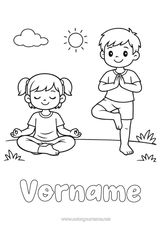 Malvorlage zum Ausdrucken Sport Mädchen Junge Kind Künstlerischer Sport Yoga