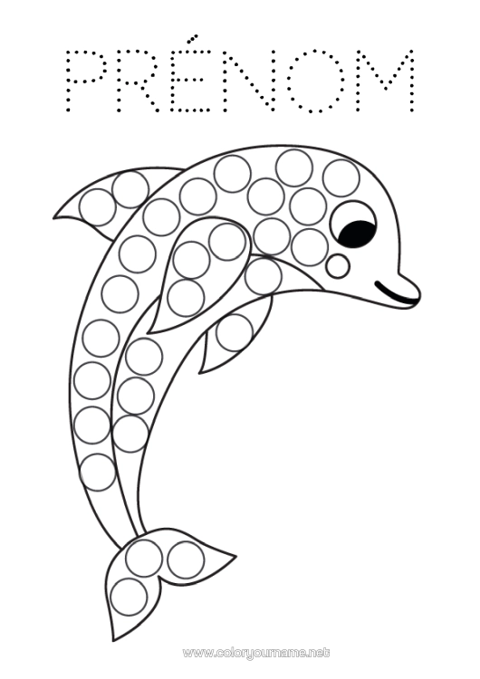 Coloriage à imprimer Activités Enfants Animal Dauphin Marqueurs À Points Coloriages Faciles Animaux Marins Ou Aquatique