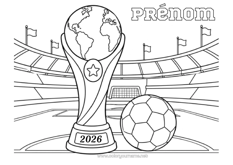 Coloriage à imprimer Football Ballon De Foot Coupe, Trophée, Médaille Sports D'équipe Compétitions Et Récompenses Coupe, Trophé Stade