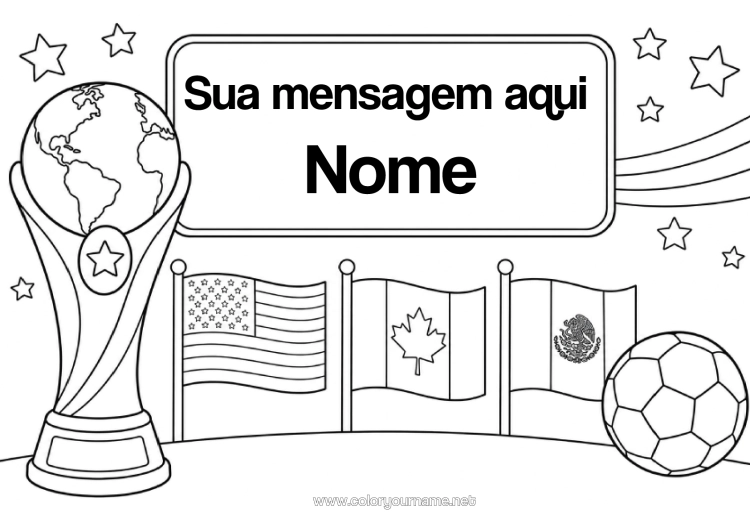 Página de desenho para imprimir Bola De Futebol Copa, Troféu, Medalha Bandeira Competições E Prêmios Copa, Troféu