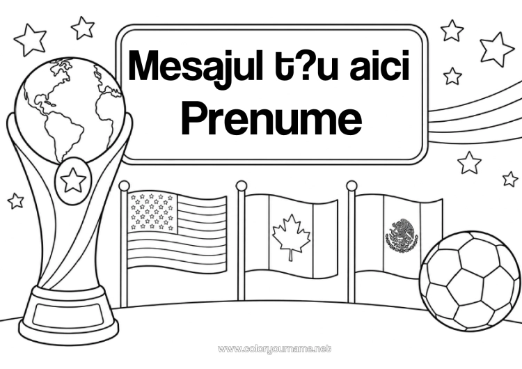 Pagină de colorat de imprimat Minge De Fotbal Cupă, Trofeu, Medalie Steag Competiții Și Premii Cupă, Trofeu