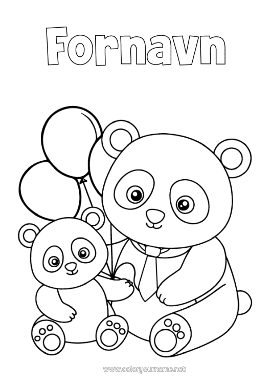 Fargeleggingssiden til utskrift Pappa Søt Ballonger Dyr Panda Andre Dyr I Verden Dyrefamilie Dyrebaby