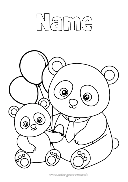 Colouring page to print Dad Cute Balloons Animal Panda Other Animals Of The World Animal Family Cub