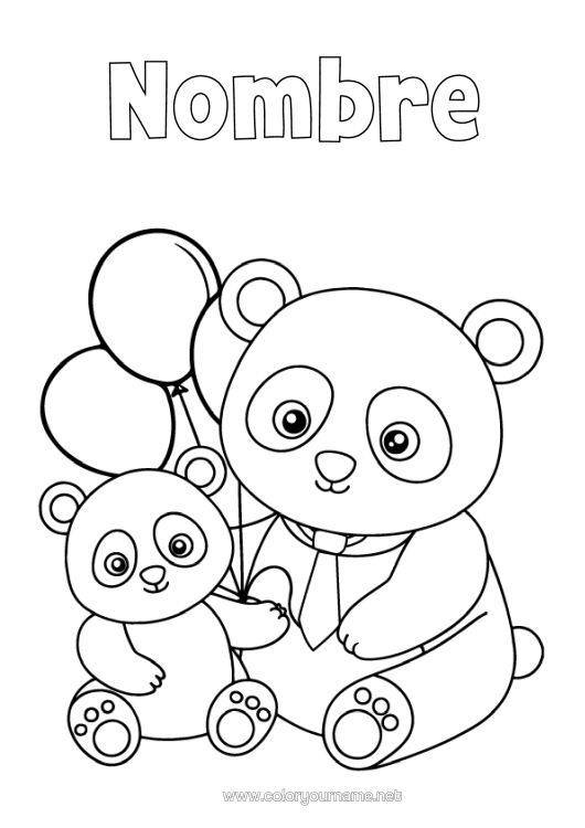 Dibujo para colorear para imprimir Papá Kawaii Globos Animales Panda Otros Animales Del Mundo Familia De Animales Bebé Animal
