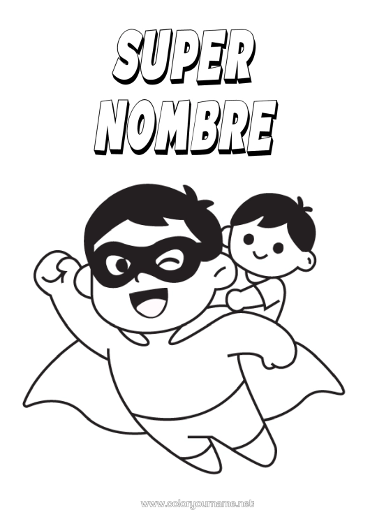 Dibujo para colorear para imprimir Papá Héroe Niño Dibujos Fáciles Para Colorear