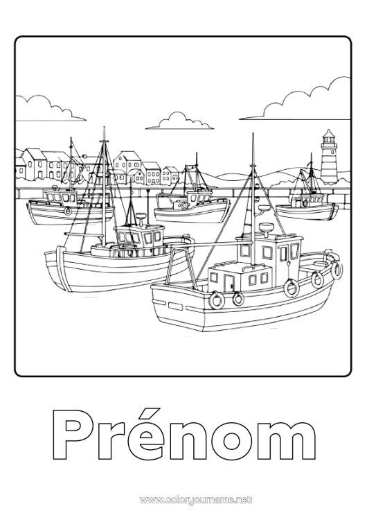 Coloriage à imprimer Pêche Véhicules Bateau Phare Véhicules Maritimes Marin Pêcheur Métiers De La Mer Port De Pêche