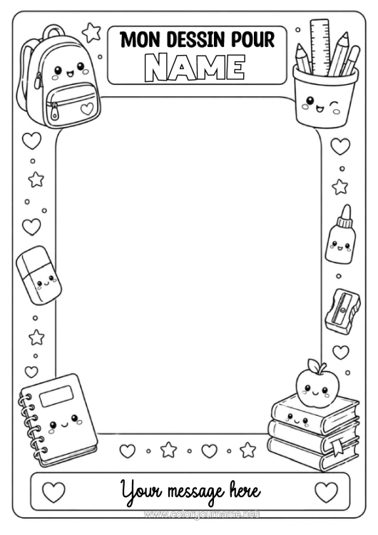 Colouring page to print School Pencil School Bag Stationery Supplies Framework Pencil Pot