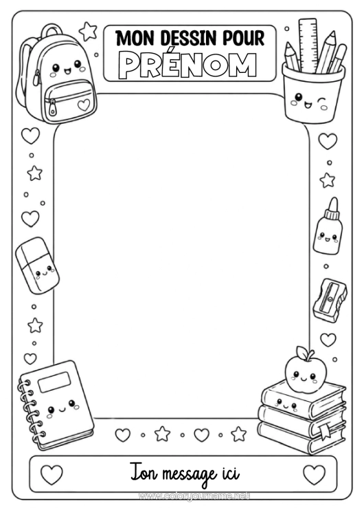 Coloriage à imprimer École Crayon Cartable Fournitures Scolaires Cadre Pot De Crayons