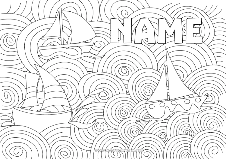 Coloring page to print Sea Boat Sailing Boat Complex Coloring Pages Zentangle Maritime Vehicles Waves