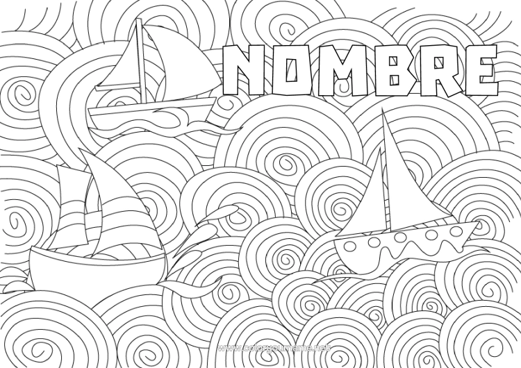 Dibujo para colorear para imprimir Mar Barco Velero Dibujos Complejos Para Colorear Zentangle Vehículos Marítimos Olas