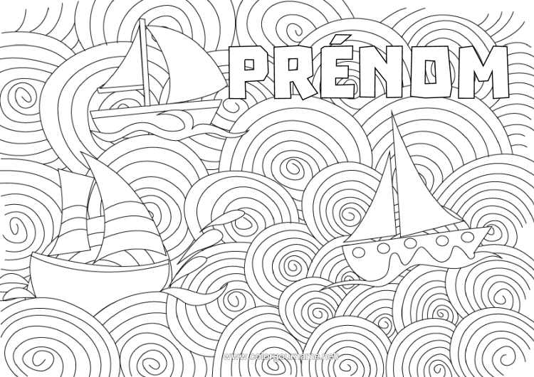 Coloriage à imprimer Mer Bateau Voilier Coloriages Complexes Zentangle Véhicules Maritimes Vagues
