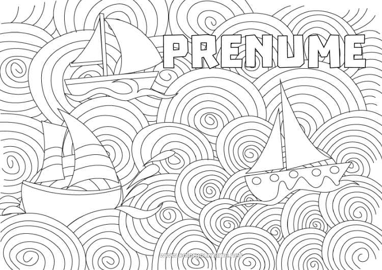 Pagină de colorat de imprimat Mare Barcă Vapor Cu Pânze Desene De Colorat Complexe Zentangle Vehicule Maritime Valuri