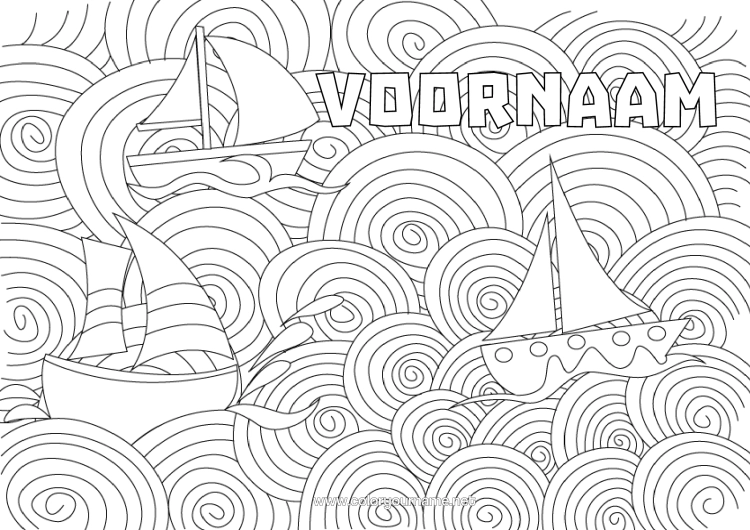 Kleurplaat om af te drukken Zee Boot Zeilschip Complex Kleurplaten Zentangle Maritieme Voertuigen Golven